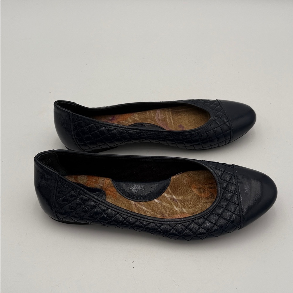 Born navy Quilted patent Leather ballet Flats loafers women 8 casual office Y2K